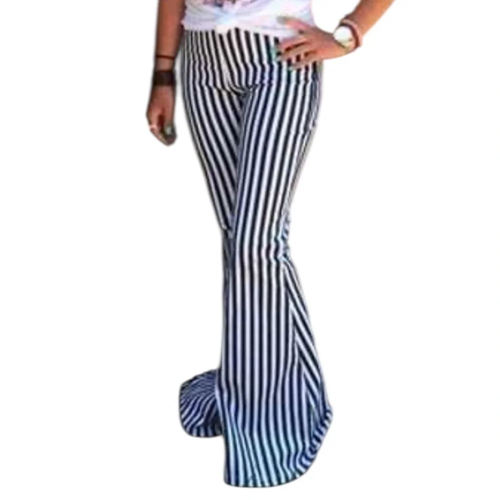 Vintage Bell Bottom Pull On Jeans Striped 70s Hippie Boho Festival Retro